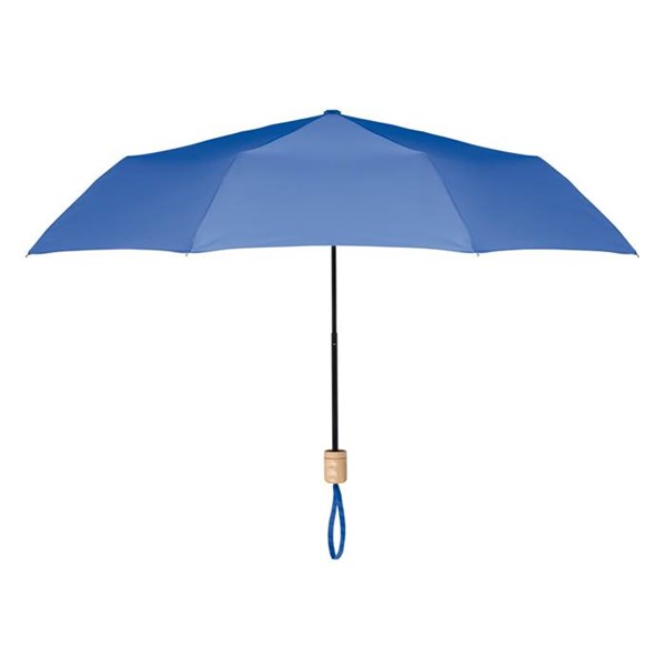 Obrázky: Světle modrý skládací deštník s dřevěným držadlem