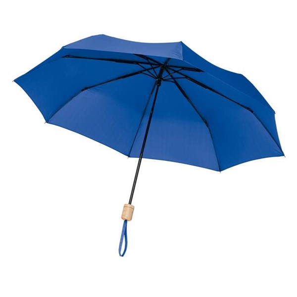Obrázky: Světle modrý skládací deštník s dřevěným držadlem, Obrázek 3