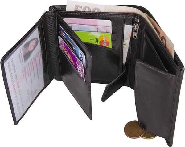 Obrázky: Pánská černá kožená peněženka - na výšku, Obrázek 2