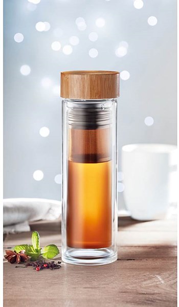 Obrázky: Dvoustěnná skleněná láhev 420ml se sítkem na čaj, Obrázek 2