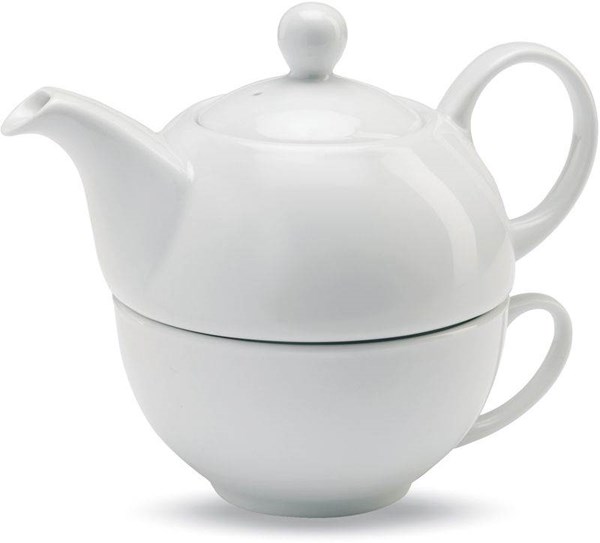 Obrázky: Bílá keramická konvička s šálkem na čaj v sadě, Obrázek 4