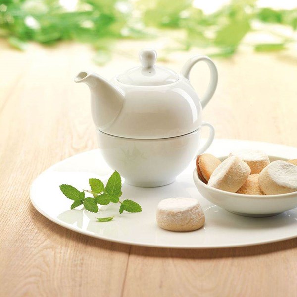 Obrázky: Bílá keramická konvička s šálkem na čaj v sadě, Obrázek 8