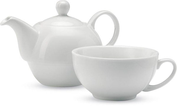 Obrázky: Bílá keramická konvička s šálkem na čaj v sadě, Obrázek 2