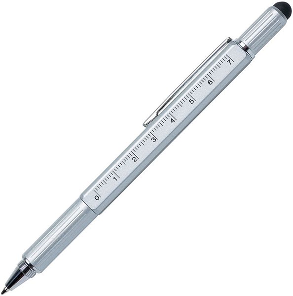 Obrázky: Stříbrnošedé multifunkční kuličkové pero z hliníku 5 v 1, Obrázek 5