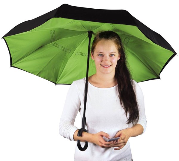 Obrázky: Zelený reverzní handsfree deštník, Obrázek 3