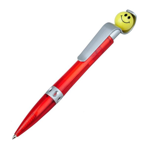 Obrázky: Červené plast. kuličkové pero se smajlíkem