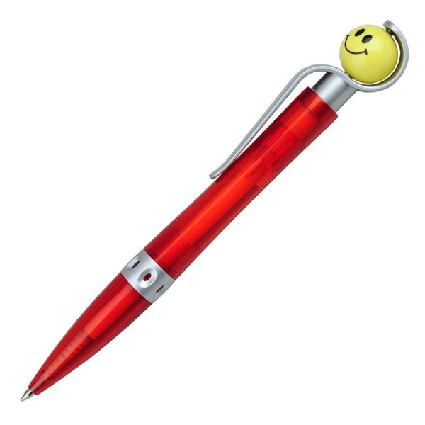 Obrázky: Červené plast. kuličkové pero se smajlíkem, Obrázek 2