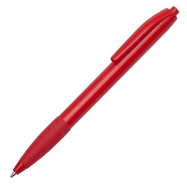 Obrázky: Červené plast. kuličkové pero s pryžovým úchopem