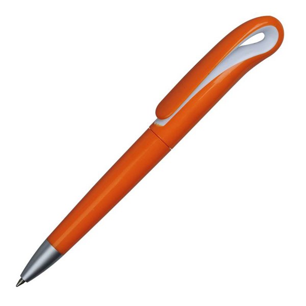 Obrázky: Oranžové plastové kuličkové pero s unikátním klipem