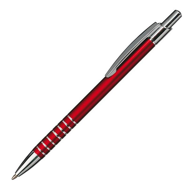 Obrázky: Červené hliníkové kulič. pero se stříbrnými proužky