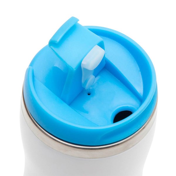 Obrázky: Bílý plast. termohrnek 350 ml s modrým víčkem, Obrázek 2
