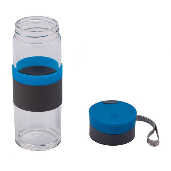 Obrázky: Lahev 440 ml z borosilikátového skla, modrá, Obrázek 2