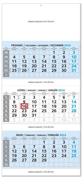 Obrázky: Tříměsíční nástěnný SKLÁDACÍ MAXI kalendář modrý, Obrázek 2