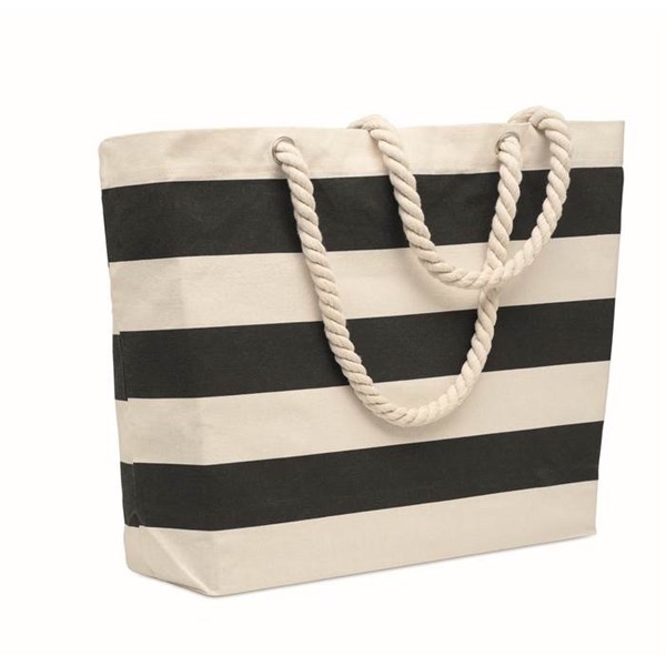 Obrázky: Pruhovaná černá bavlněná plážová/nákupní taška