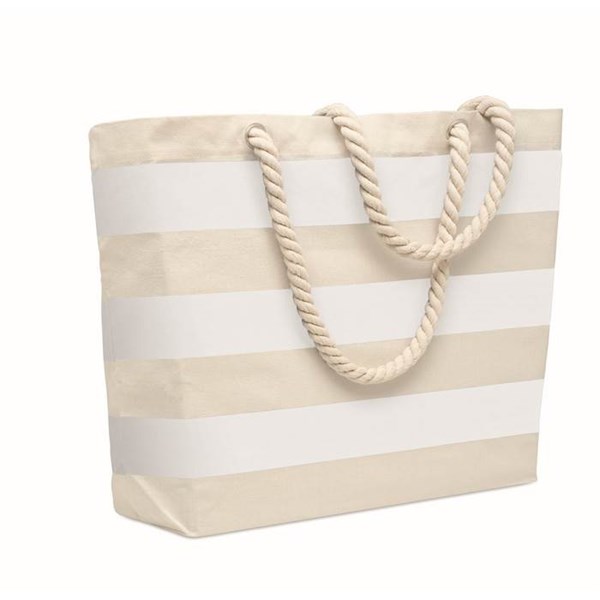 Obrázky: Pruhovaná béžová bavlněná plážová/nákupní taška