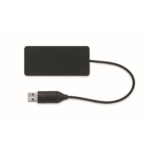 Obrázky: USB rozbočovač s 20cm kabelem, černý, Obrázek 3