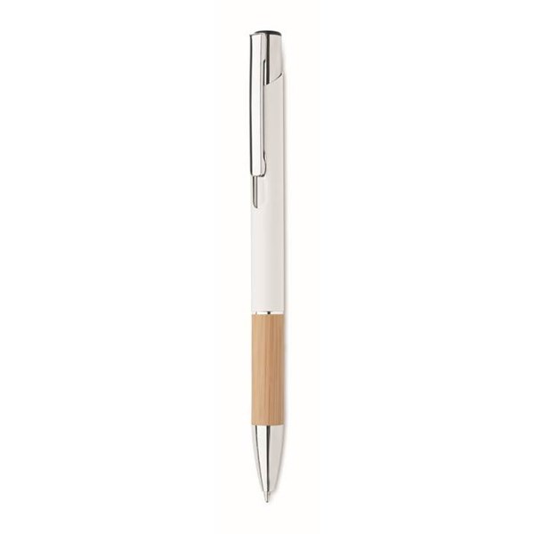 Obrázky: Hliníkové pero s bambusovým úchopem, bílá, MN