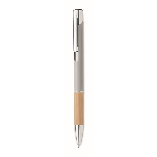 Obrázky: Hliníkové pero s bambusovým úchopem, stříbrná, MN