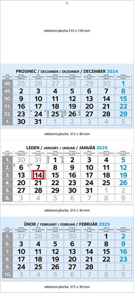 Obrázky: Tříměsíční nástěnný SKLÁDACÍ MAXI kalendář modrý, Obrázek 2