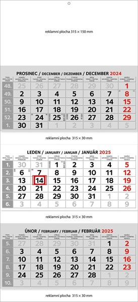 Obrázky: Tříměsíční nástěnný SKLÁDACÍ MAXI kalendář šedý, Obrázek 2