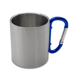 Obrázky: Modrý termohrnek 220ml z nerez oceli s karabinou