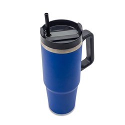 Obrázky: Modrý nerezový termohrnek 900 ml s brčkem