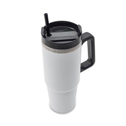 Obrázky: Bílý nerezový termohrnek 900 ml s brčkem