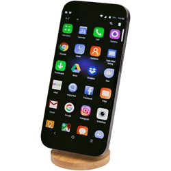 Obrázky: Černý stojánek na telefon z plastu a bambusu