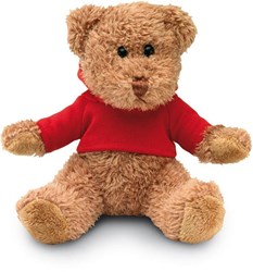 Obrázky: Hnědý plyšový medvídek v červeném svetru s kapucí