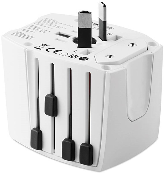 Obrázky: Bílý cestovní zásuvkový adaptér s USB nabíječkou, Obrázek 2