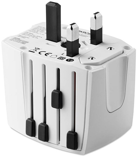 Obrázky: Bílý cestovní zásuvkový adaptér s USB nabíječkou, Obrázek 3