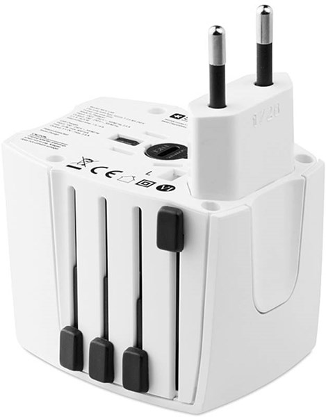 Obrázky: Bílý cestovní zásuvkový adaptér s USB nabíječkou, Obrázek 4