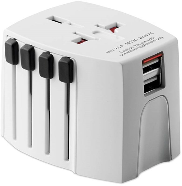 Obrázky: Bílý cestovní zásuvkový adaptér s USB nabíječkou, Obrázek 5