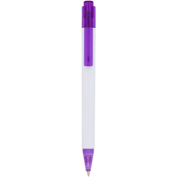 Obrázky: Bílé kuličkové pero s fialovým klipem a špičkou