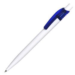 Obrázky: Bílé úzké plast. kuličkové pero, modrý klip