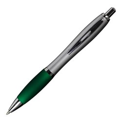 Obrázky: Stříbrné pl. kuličkové pero s zeleným úchopem