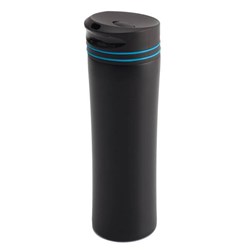 Obrázky: Černý termohrnek 450 ml s modrým proužkem