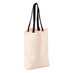 Obrázky: Béžová nákupní taška z bavlny s černými dl. uchy