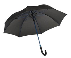Obrázky: Černý automatický deštník s modrými žebry a tyčí