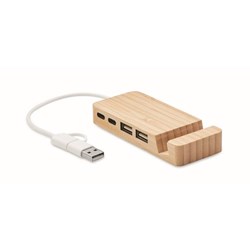 Obrázky: Čtyřportový bambusový USB rozbočovač
